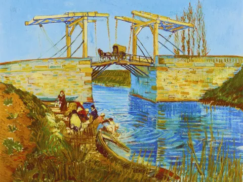 Van Gogh bridge  with washing women painted by Van Gogh in 1888.